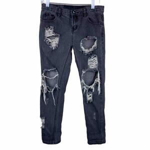 One Teaspoon Straight Leg Ripped Jeans Low Rise Womens Sz 26 Y2K 90s Grunge